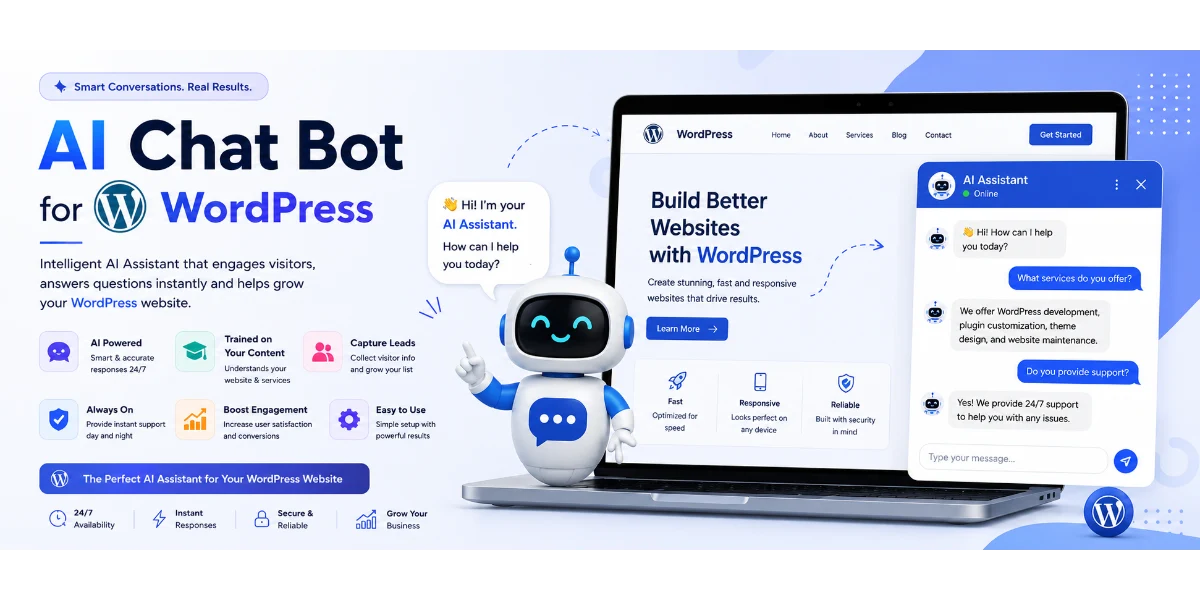 WordPress AI chatbot plugin, AI Chat Boat, ChatGPT on Web, AI Assistance, AI Assistant, Chat bot, wordpress Chatbot,