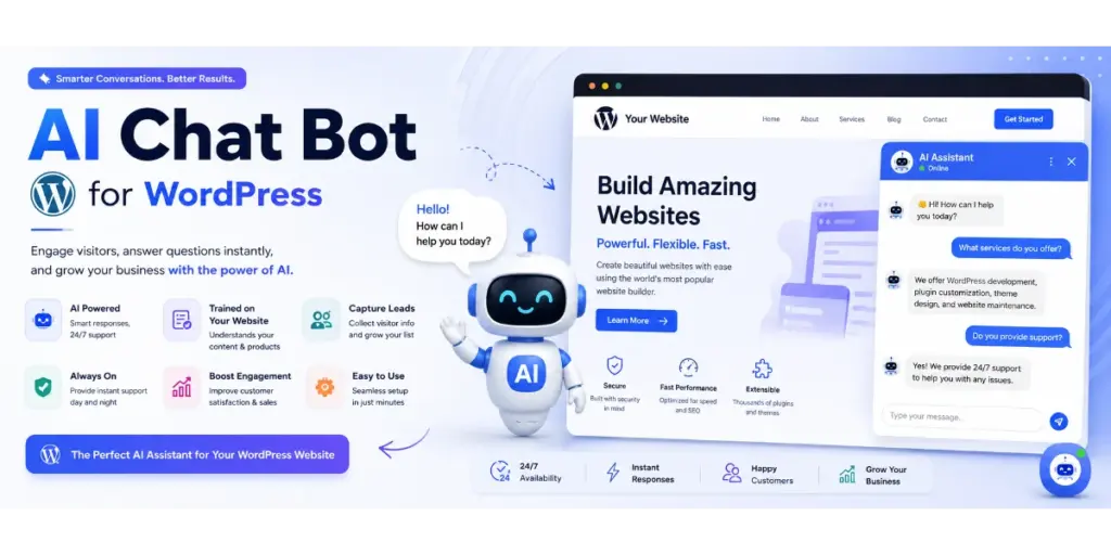 AI Chat Boat, ChatGPT on Web, AI Assistance, AI Assistant, Chat bot, wordpress Chatbot,